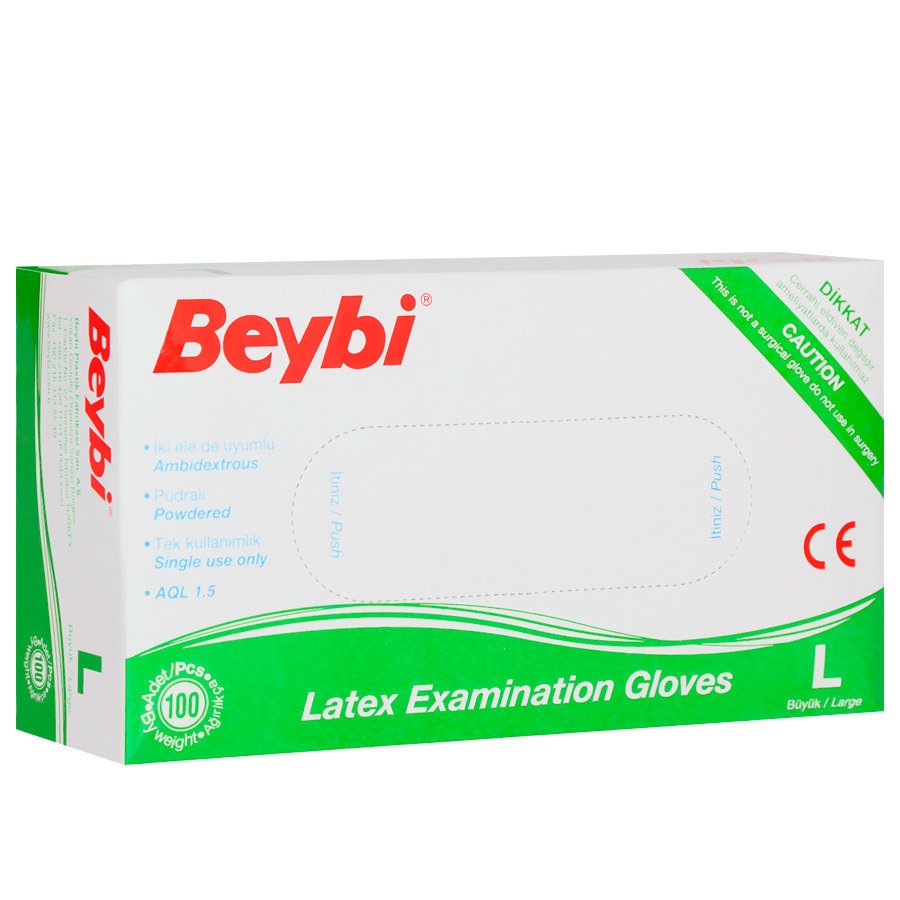 Beybi Lateks Muayene Eldiveni Pudralı ( L ) 100 Adet