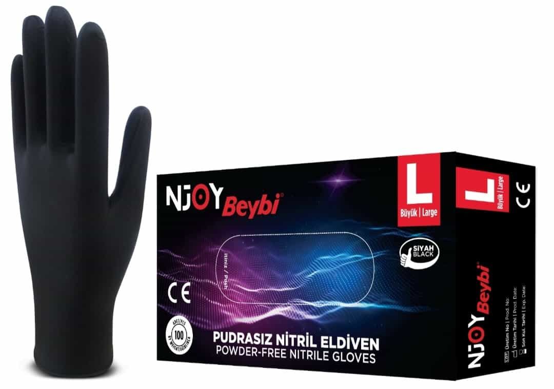 Beybi Njoy Siyah Nitril Medikal Muayene Eldiveni ( L ) 100 Adet