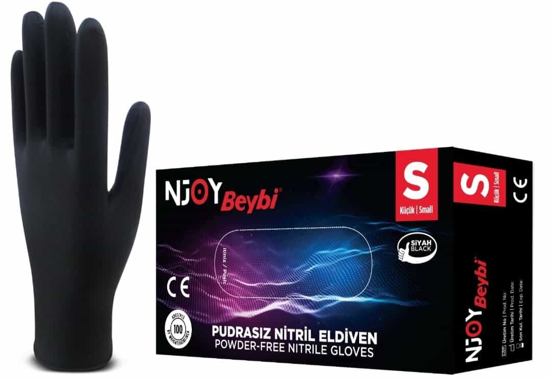 Beybi Njoy Siyah Nitril Medikal Muayene Eldiveni ( S ) 100 Adet