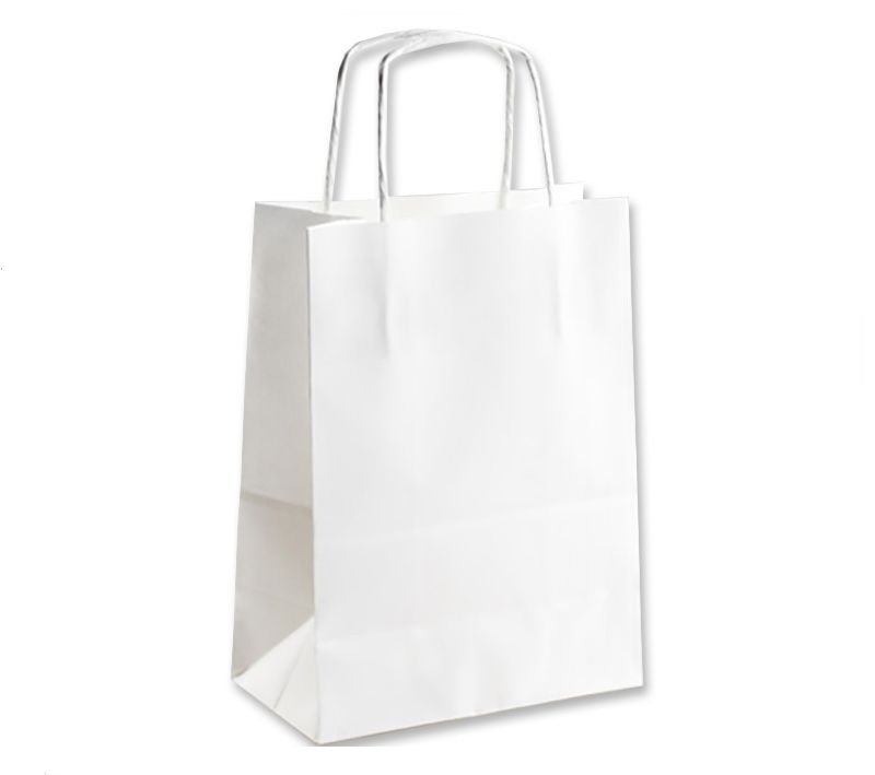 Büküm Saplı Kağıt Çanta Beyaz Kraft 22x28x10 cm ( 100 Adet )