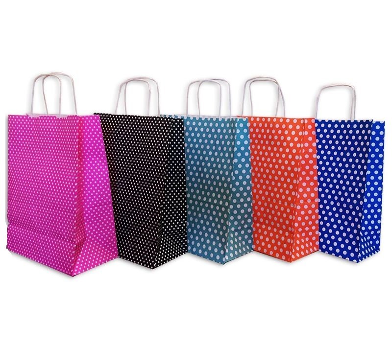 Büküm Saplı Kağıt Çanta Puantiyeli 22x28x10 cm ( 100 Adet )