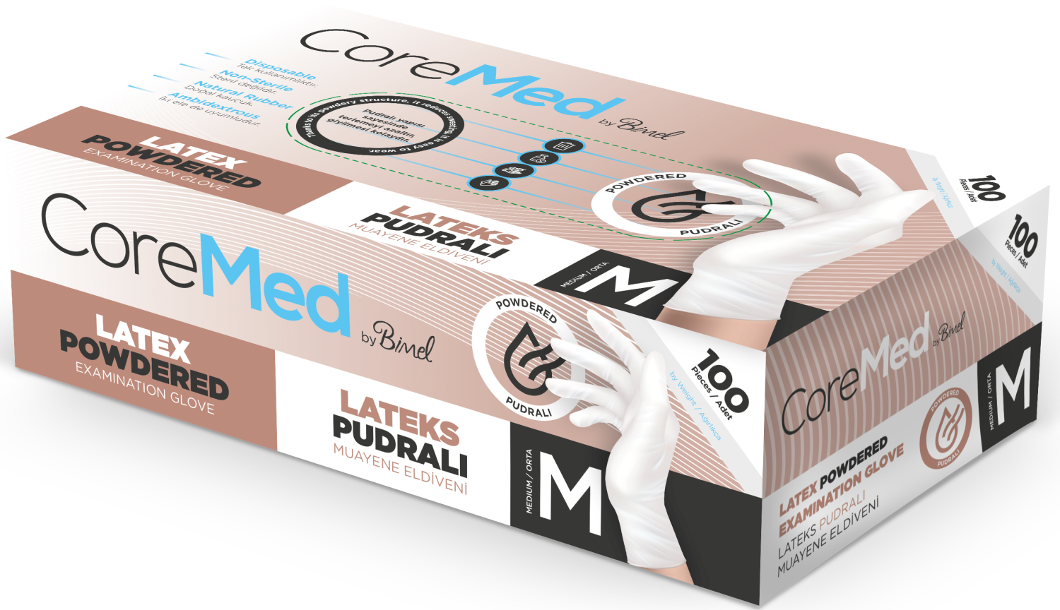 CoreMed Lateks Muayene Eldiveni Pudralı ( M ) 100 Adet